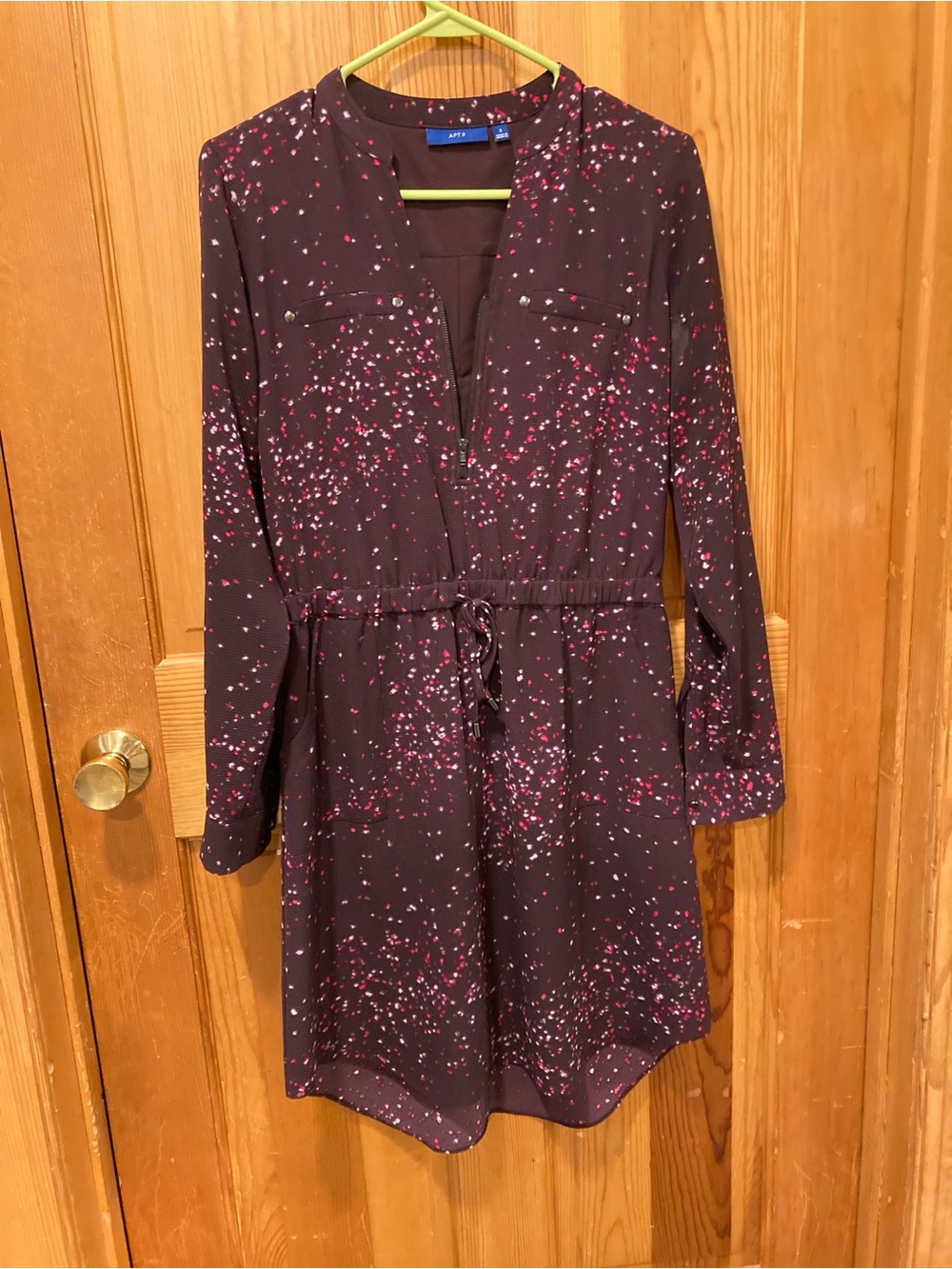 Apt. 9 Burgundy Long Sleeve Speckled Drawstring Waist Dress